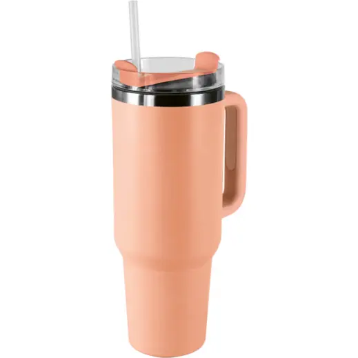 1.2L Double Walled Travel Mug with Straw Coral